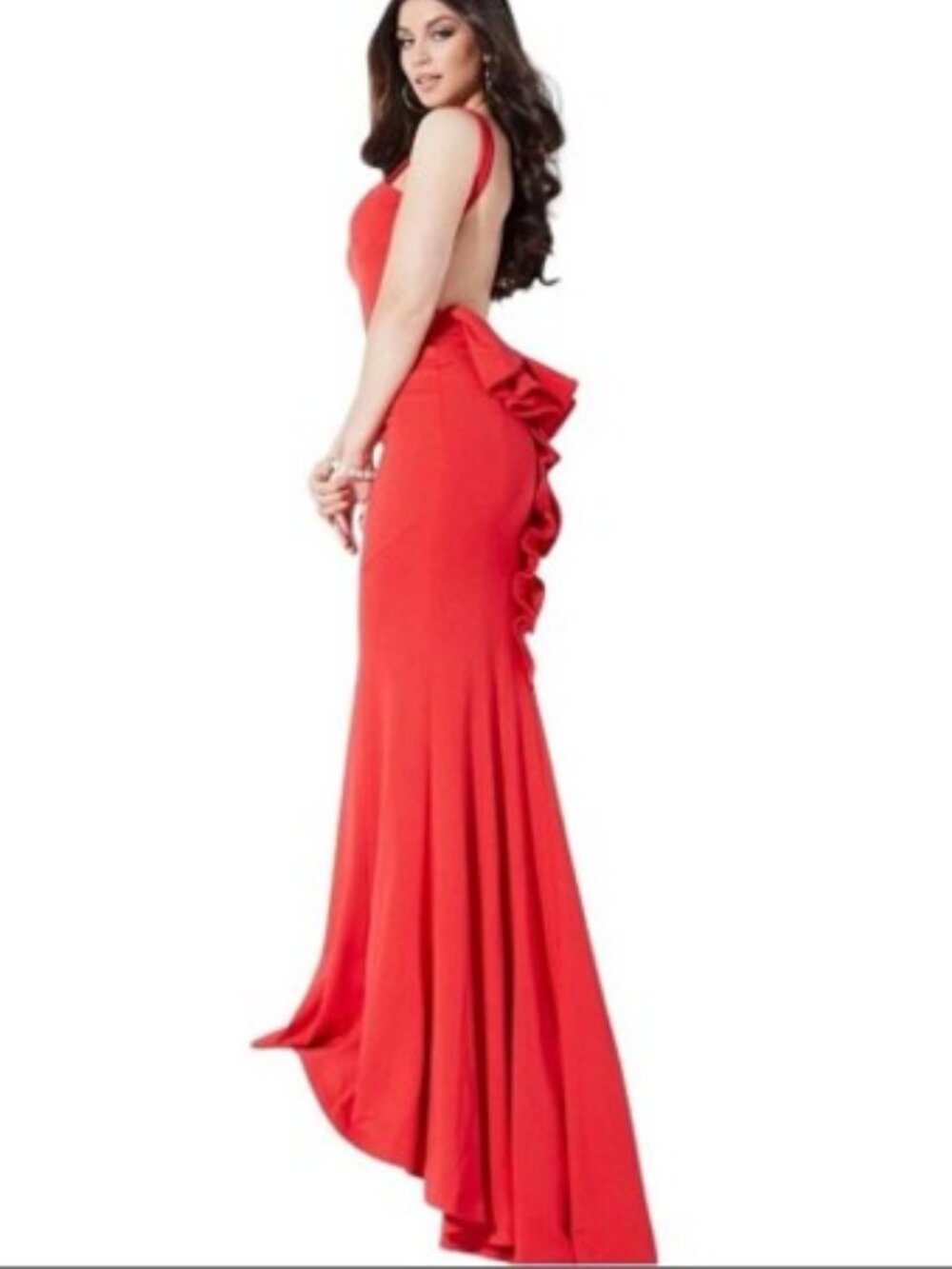 Jovani Red Halter Maxi Dress Sleeveless Open Back Mermaid Jersey Gown 8